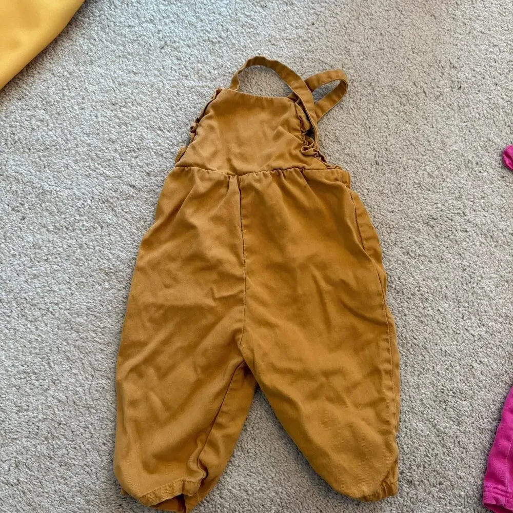 Lot of 2 12-18M Zara romper one-piece pink brown cotton button short sleeve